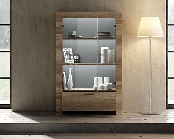 Vetrina 2 ante 1 cassetto shabby chic scontato, Noce