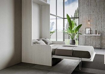Letto a scomparsa, una piazza e mezza, finitura Bianco frassino