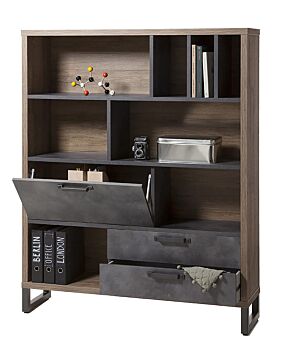 Libreria Industry per ufficio in finitura Rovere e Grigio smoke