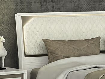 Letto matrimoniale contenitore con testiera olmo bianco e ecopelle bianca, made in Italy