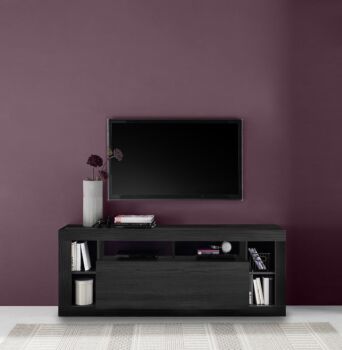 Moderno Porta TV con 1 anta ribalta, colore Nero frassinato