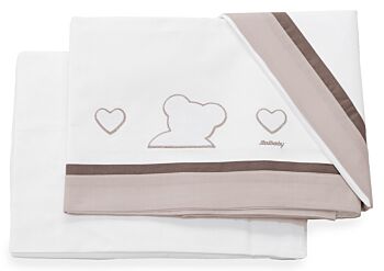 Lettino per neonati Winnie, bianco e choco con decori orsetto