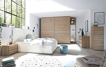 Armadio 2 ante scorrevoli, conveniente e moderno, finitura Noce Chiaro e inserto Argilla Zenzero Shop