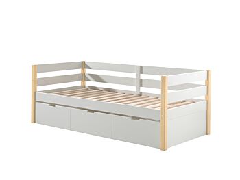 Divano letto con secondo letto estraibile in legno massello, Bianco e Pino naturale