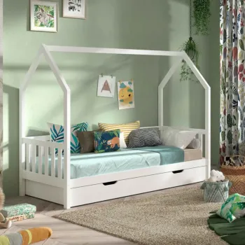 Letto montessoriano a casetta, 208x169x98 h cm, color Bianco