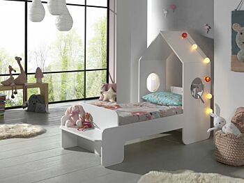 Lettino singolo bambini, design casetta, bianco