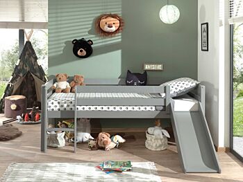 Camerette con scivolo, lettino per bambini con scivolo, Grigio laccato
