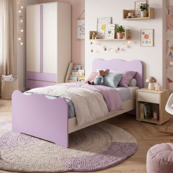Letto singolo di design linea onda, Lilla