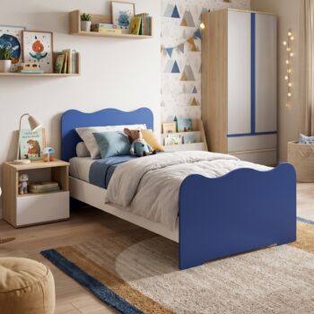 Letto singolo di design linea onda, blu