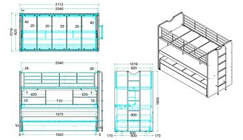 Letto castello con scrivania, 3 posti, disponibile in 7 colori