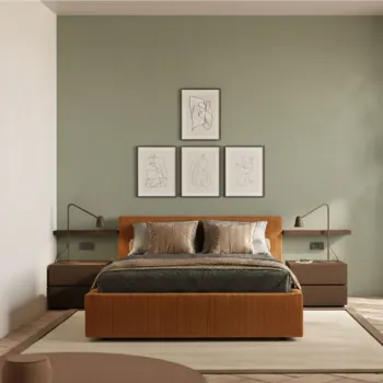 Camera matrimoniale con letto velluto Terracotta, Bronzo e Mercure