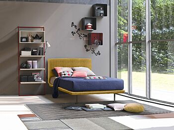 Letto 120x200 ad una piazza e mezza in tessuto, finitura Giallo senape