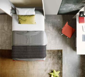 Letto a scomparsa verticale una piazza e mezza, finitura Bianco e Paprika, Made in Italy
