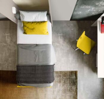 Letto singolo a scomparsa, finitura Grigio seta e Senape