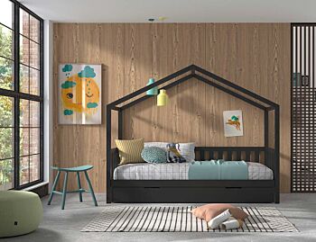 Letto montessoriano pino massello, design a casetta, disponibili 3 finiture