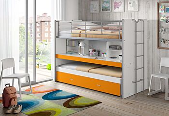 Letto castello con scrivania, 3 posti, disponibile in 7 colori