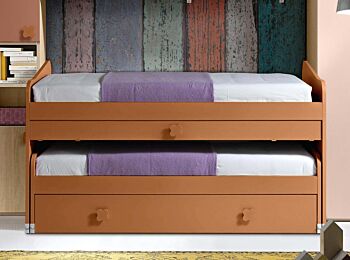 Cameretta con letto salvaspazio 3 posti, finitura Rovere ambra, Rosa antico, Peonia e Terracotta