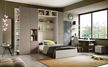 Achille: letto composizione armadio e letto a scomparsa in bronzo, argilla e bianco 