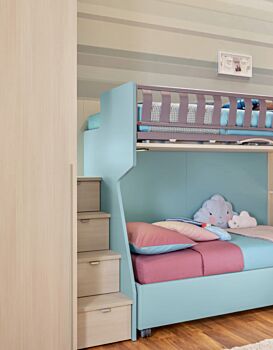 Letto sommier 80x200 con ruote Moretti Compact, finitura Azzurro cielo