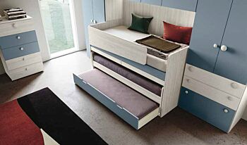 Letto multifunzionale 3 posti con scrivania, finitura Bianco altea e Carta da zucchero