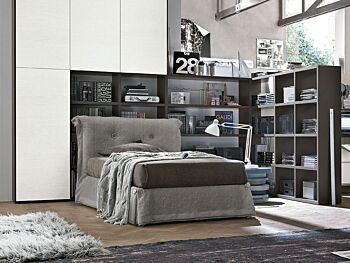 Letto tessuto singolo con bottoni, finitura Grigio