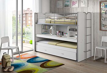 Letto castello con scrivania, 3 posti, disponibile in 7 colori