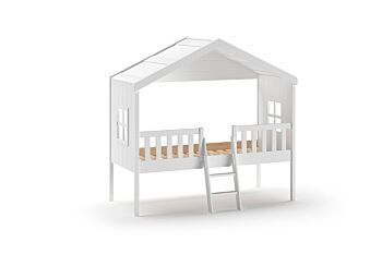Letto a casetta con finestre per bambini, bianco laccato