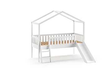 Letto a casetta con scivolo per bambini, finitura Bianco laccato