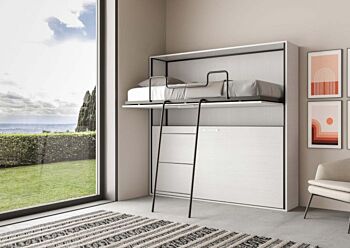Letto Slide Bianco frassino, composto da due letti singoli a castello a scomparsa