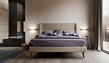 Letto matrimoniale tessuto Castoro con inserto finitura Orzo