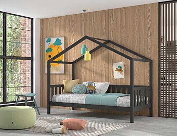 Letto montessoriano pino massello, design a casetta, disponibili 3 finiture