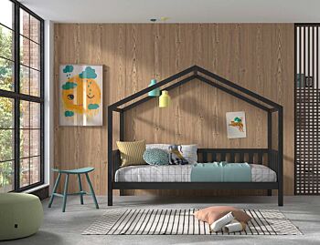 Letto montessoriano pino massello, design a casetta, disponibili 3 finiture