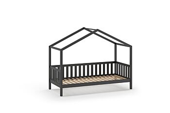 Letto montessoriano pino massello, design a casetta, disponibili 3 finiture