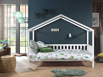 Letto montessoriano pino massello, design a casetta, disponibili 3 finiture