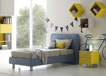 Letto singolo ragazzo, finitura in tessuto Blu opale