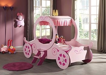 Letto bambine design carrozza, finitura Rosa laccato