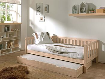 Divano letto pino massello con secondo estraibile, disponibile in due colorazioni Zenzero Shop