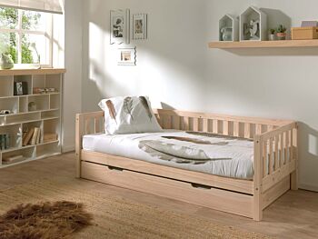 Divano letto pino massello con secondo estraibile, disponibile in due colorazioni Zenzero Shop