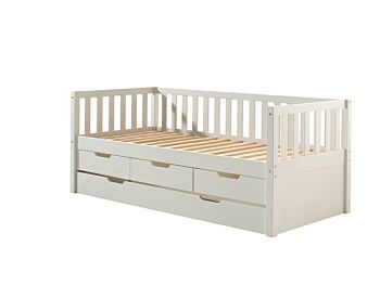 Divano letto pino massello con secondo estraibile e 3 cassetti, disponibile in due colorazioni