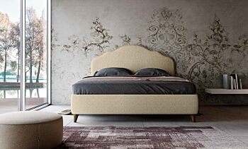 Letto con testata retrofinita, matrimoniale, finitura tessuto panna