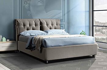 Letto matrimoniale con cuscini e swarovski, finitura tessuto Grigio
