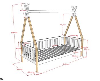 Divano letto  montessoriano per camerette in Pino naturale e Bianco laccato