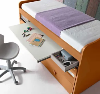 Cameretta con letto salvaspazio 3 posti, finitura Rovere ambra, Rosa antico, Peonia e Terracotta