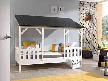 Letto montessoriano singolo con tetto, finitura Bianco laccato