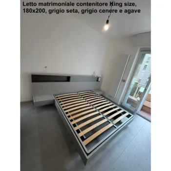 Letto matrimoniale contenitore King size, 180x200, blu petrolio e noce moro