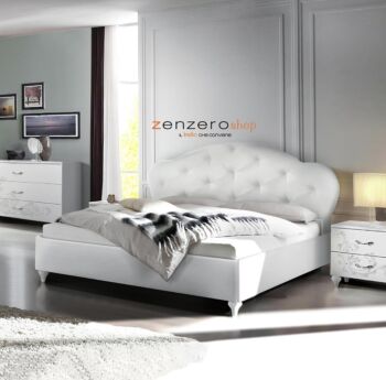 Letto matrimoniale con testata imbottita in finitura Bianco 