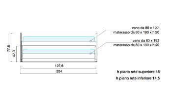 Cameretta a ponte rosa Peonia, Rosa antico e Bianco frassino, 2 posti letto