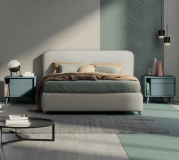 Letto matrimoniale imbottito, finitura ecopelle Creta