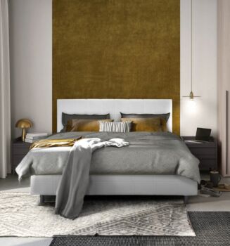 Camera completa con letto e armadio ad angolo in finitura Ciliegio bianco e Grigio titanio
