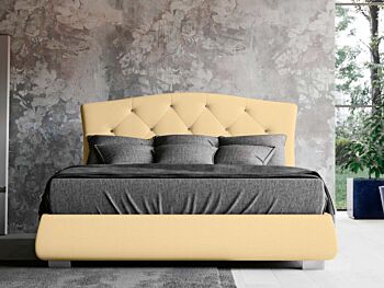 Letto matrimoniale testata retrofinita, ecopelle Panna con swarovsky